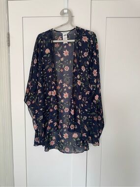 Market & Spruce Navy Floral Sheer Open-Front Kimono